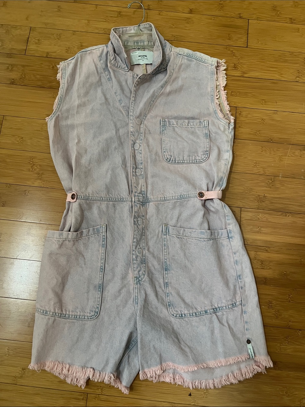 One Teaspoon x Free People Palisades Pink Haze Denim Short Edgy Overalls NWT sm
